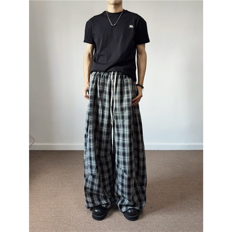 American Retro Wide-Leg Plaid Pants