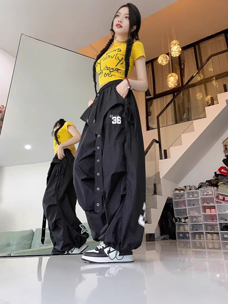 Womens Wide-Leg Dance Cargo Pants