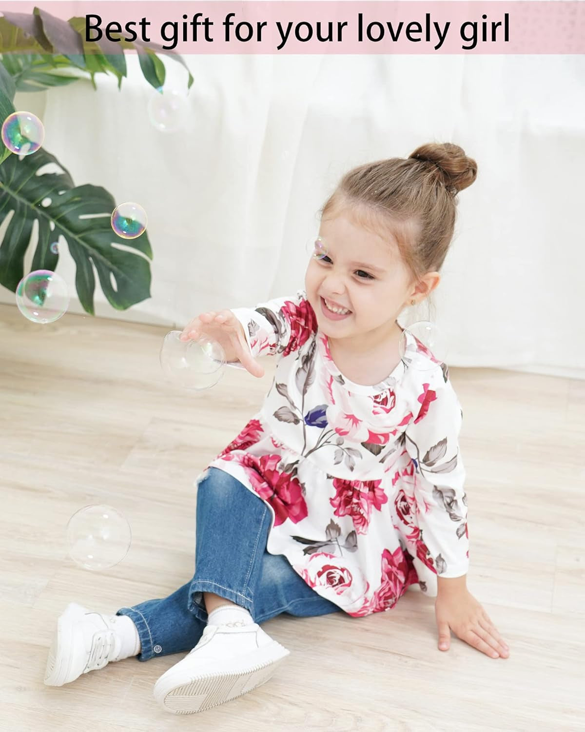 9-12 Months Toddler Girls Clothes Baby Outfit Floral Long Sleeve Shirt Tops Denim Ripped Jeans Long Pant Infant for Girls