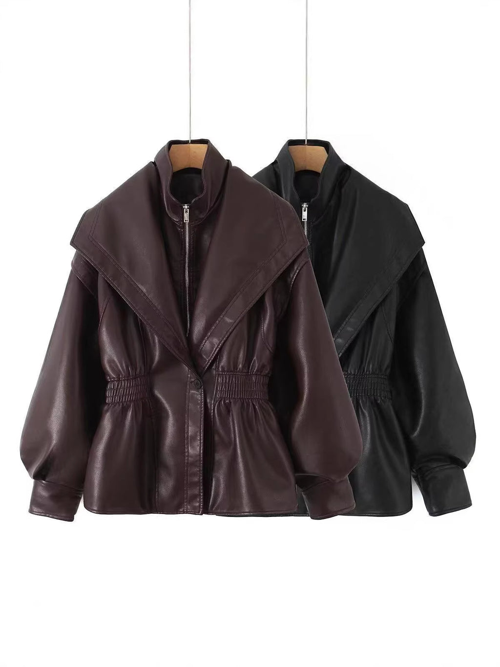 Double Collar Slim Jacket Leather Jacket Wallet