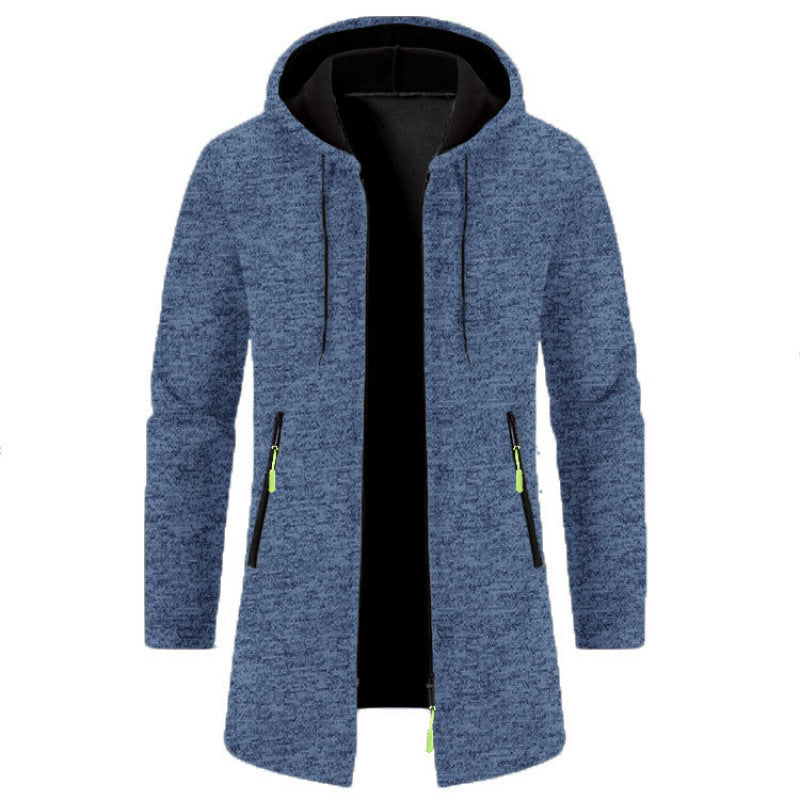 Men's Hooded Mid-length Thin Velvet Loose Large Size Thin Velvet Sweater Jacket