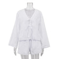 Woman's Casual Cotton Cardigan and Shorts Set