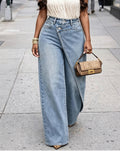 Stylish High Waisted Asymmetrical Buckle Wide Leg Pants
