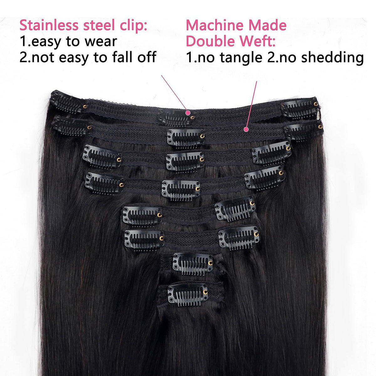Clip-in Human Hair Extensions with Double Weft
