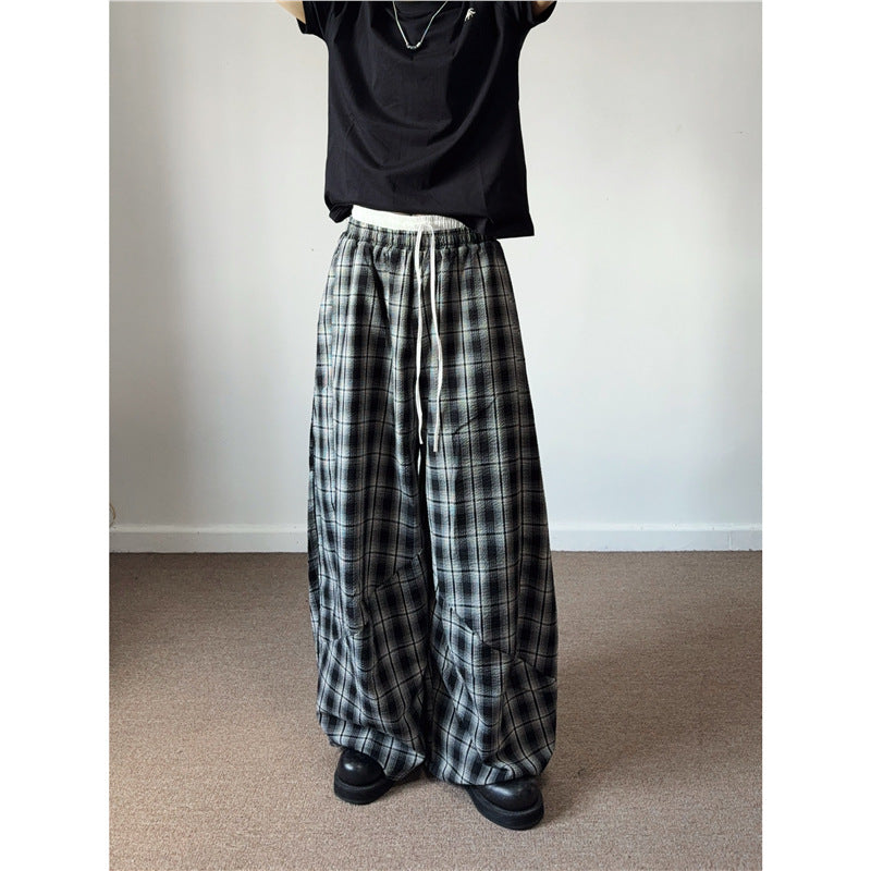 American Retro Wide-Leg Plaid Pants