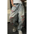 Dragon Embroidered Loose Straight Leg Jeans