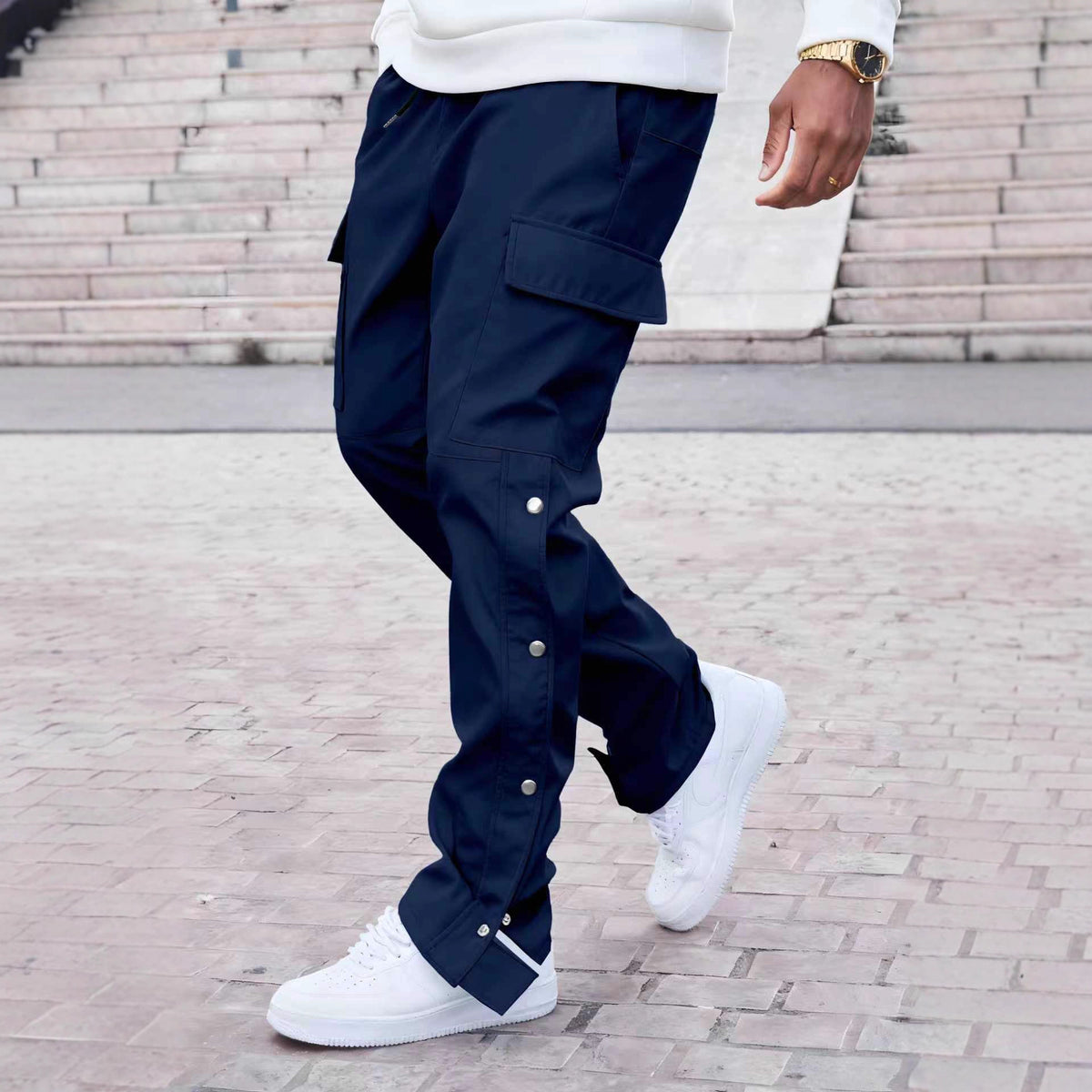 Mens Straight Mid-Rise Multi-Pocket Cargo Pants