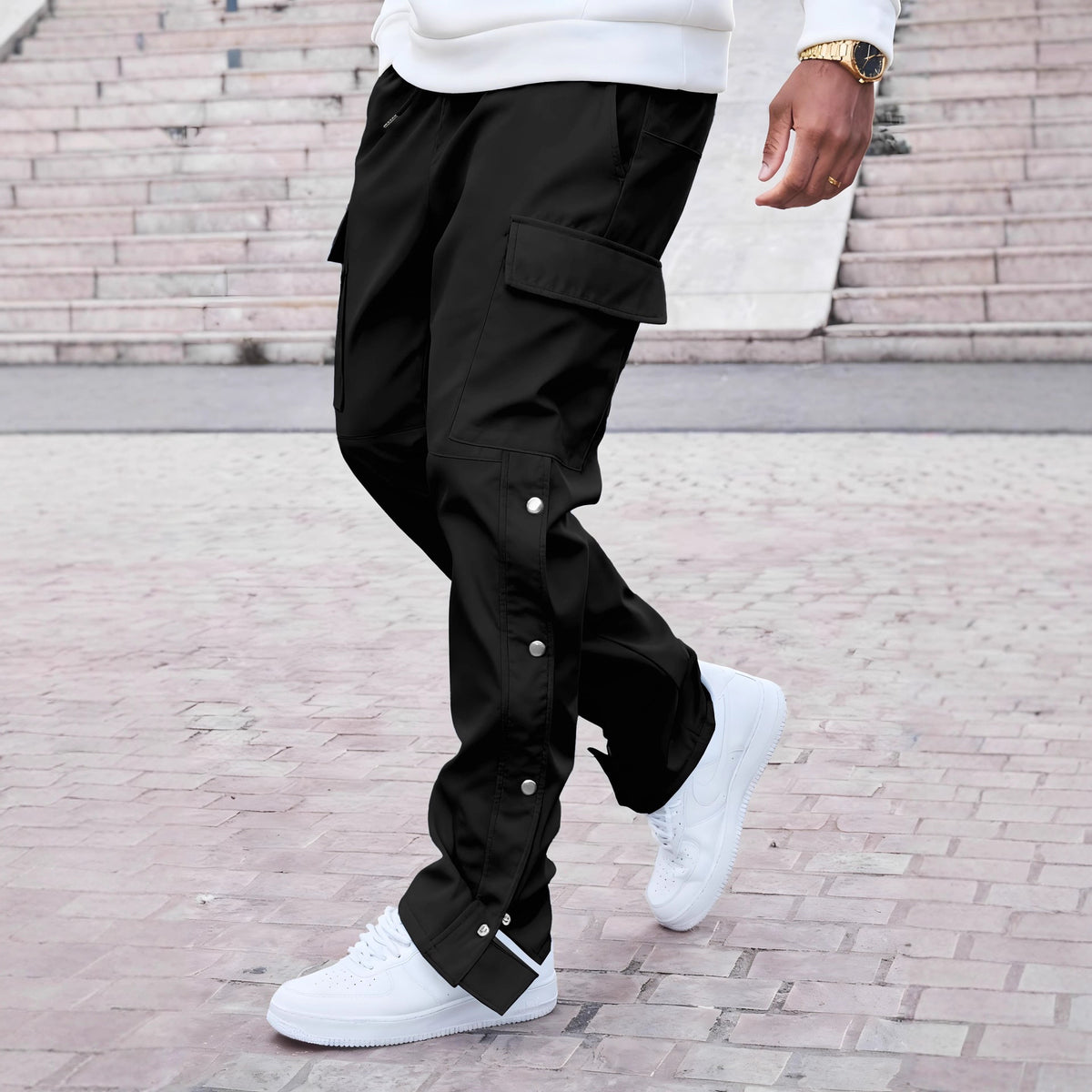 Mens Straight Mid-Rise Multi-Pocket Cargo Pants