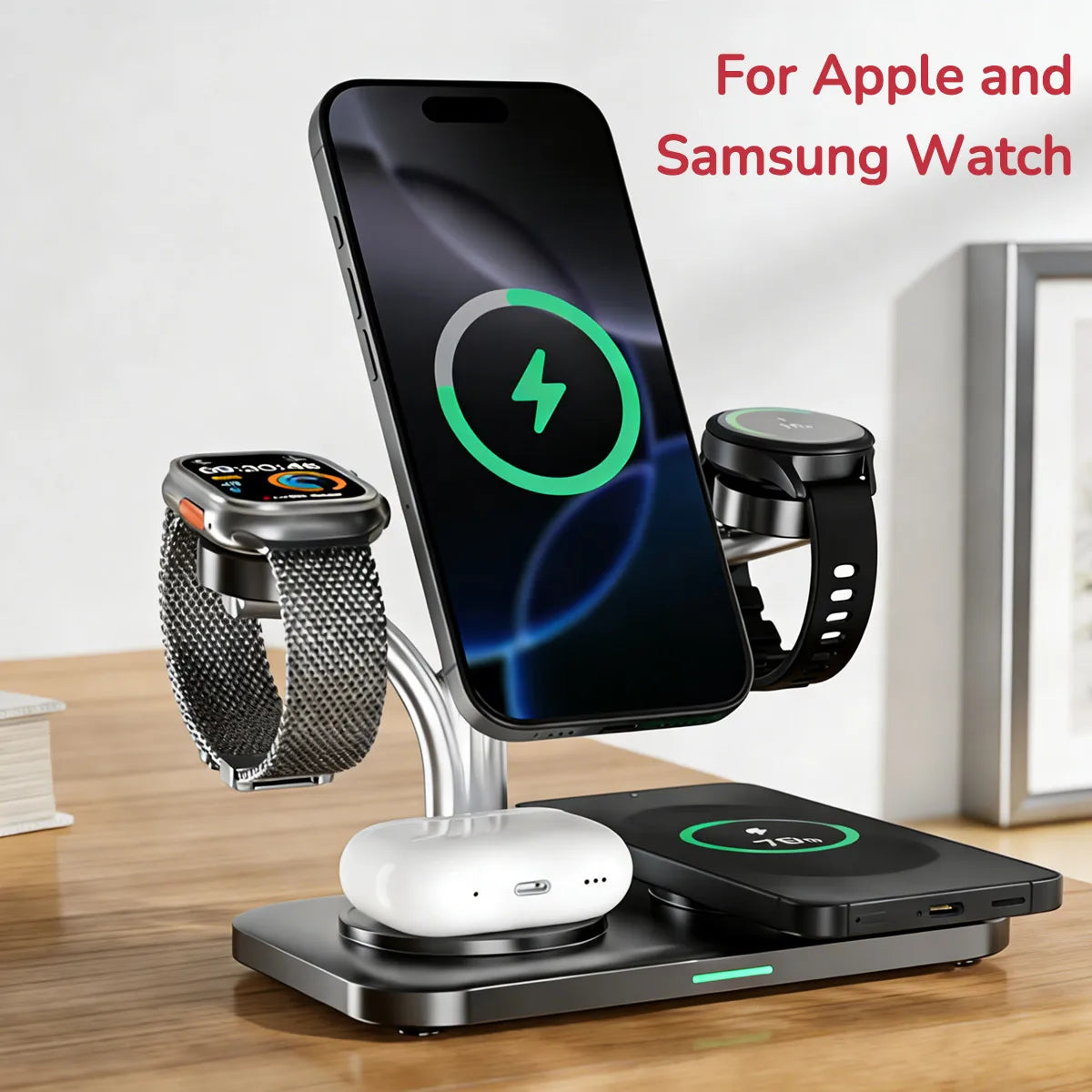 5 in 1 Magnetic Wireless Charger for Iphone 17~12 Samsung Apple/Galaxy Watch Aipods Pro/Buds Dual Phone and Watch Fast Charging