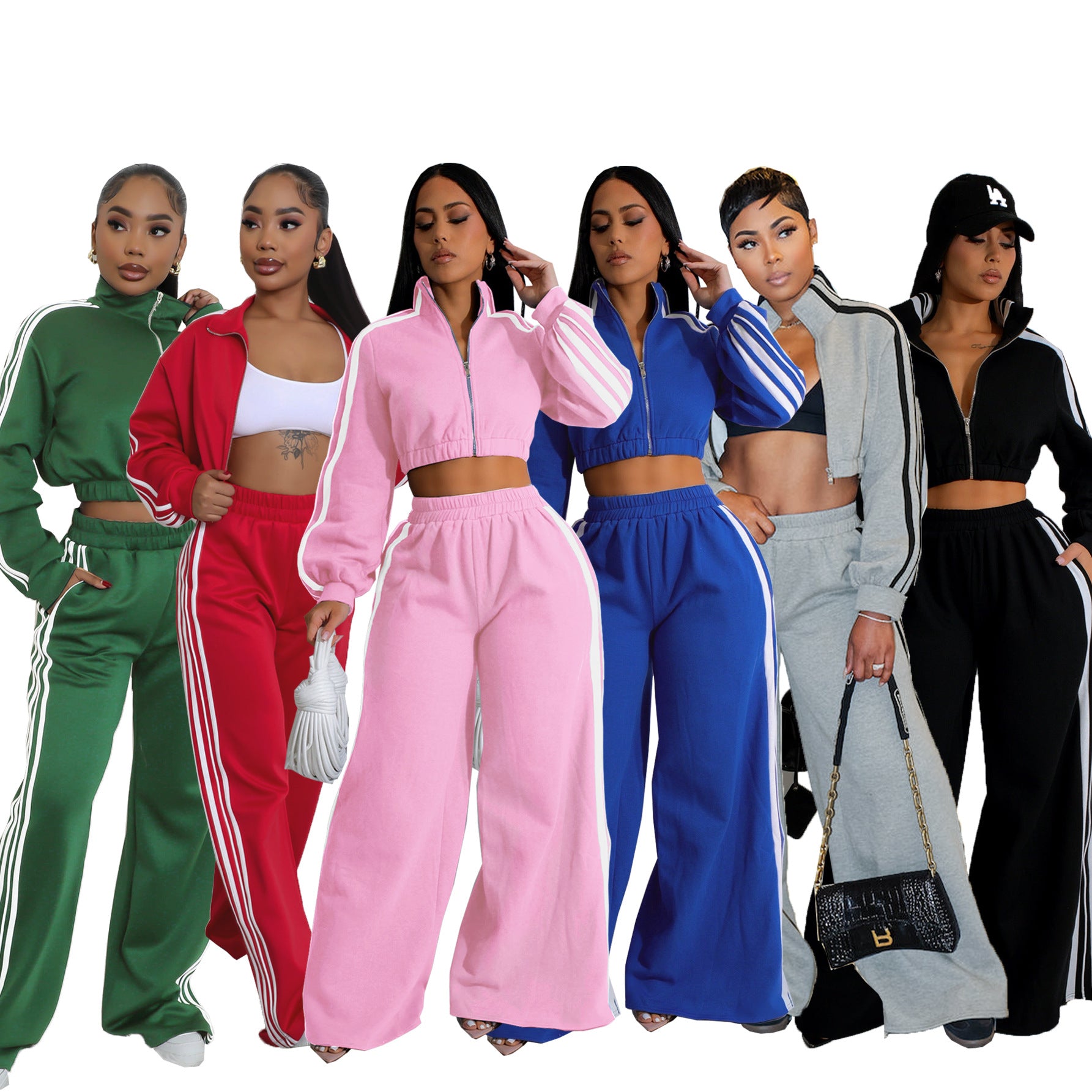Striped Zippered Sweatshirt and Trousers Set