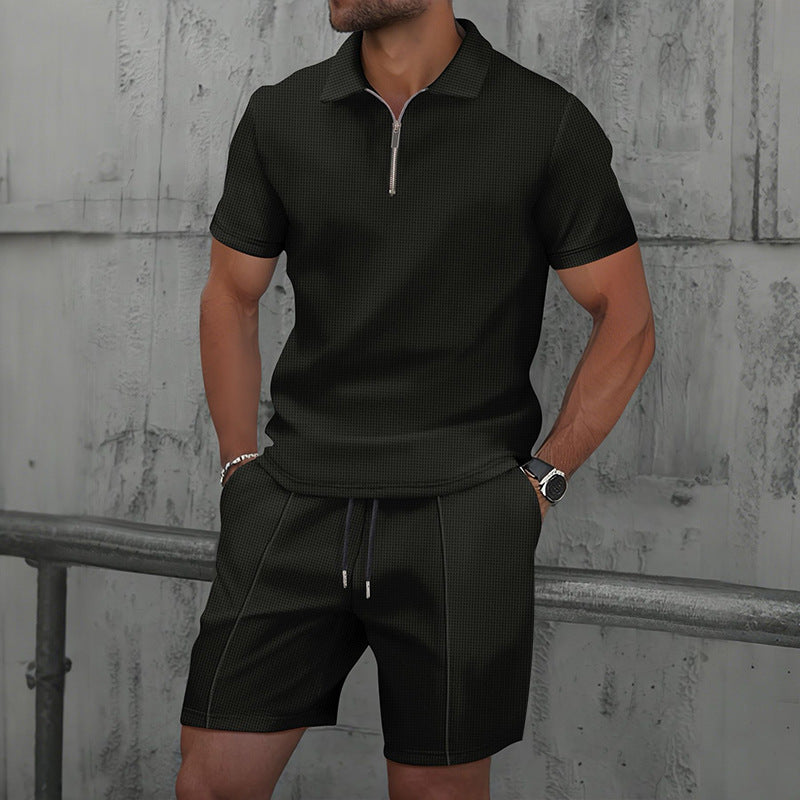 Texture Lapel Polo Men Sport Set