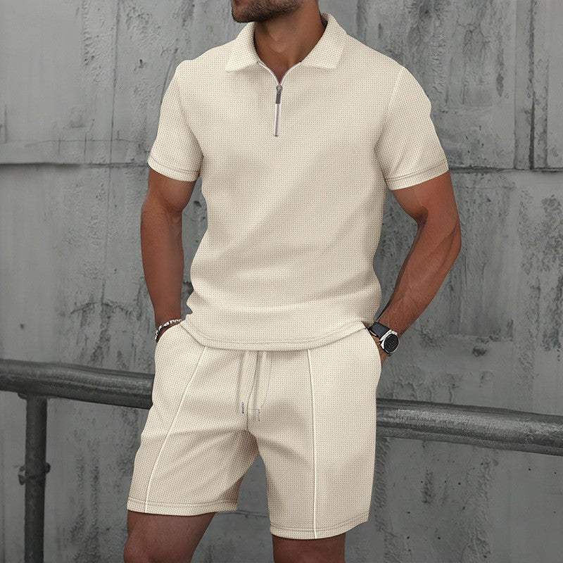 Texture Lapel Polo Men Sport Set