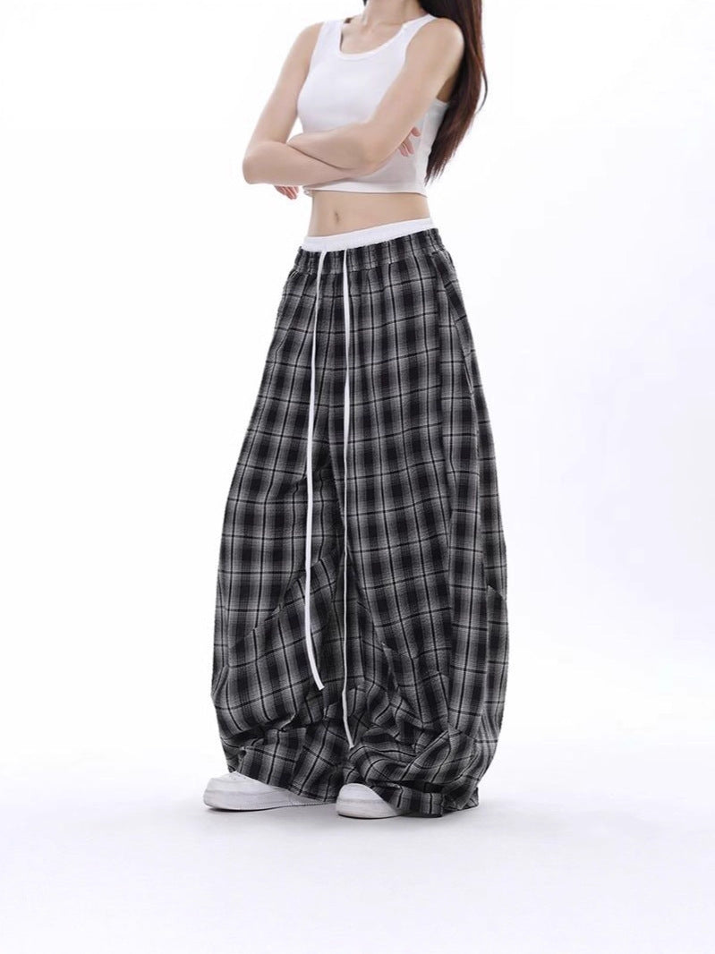 Women's Plaid Wide-Leg Casual Pants