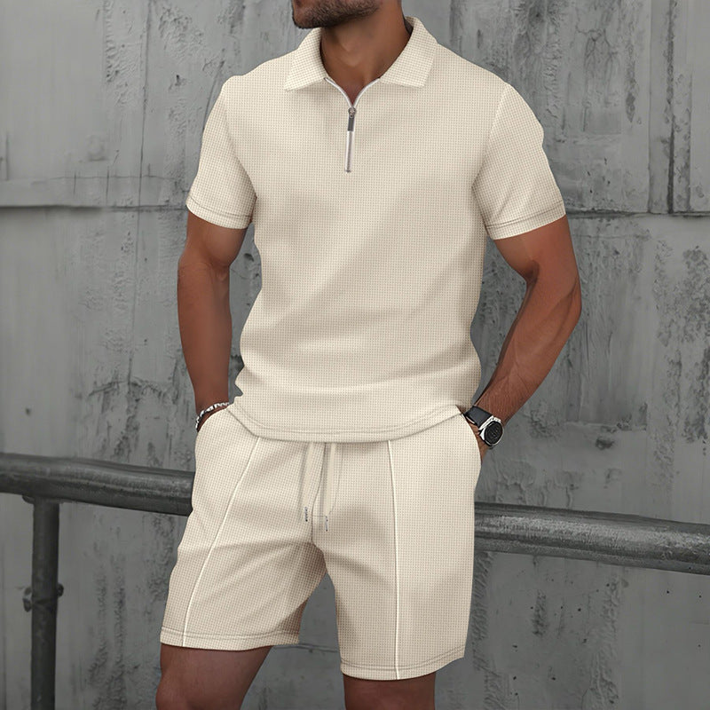 Texture Lapel Polo Men Sport Set