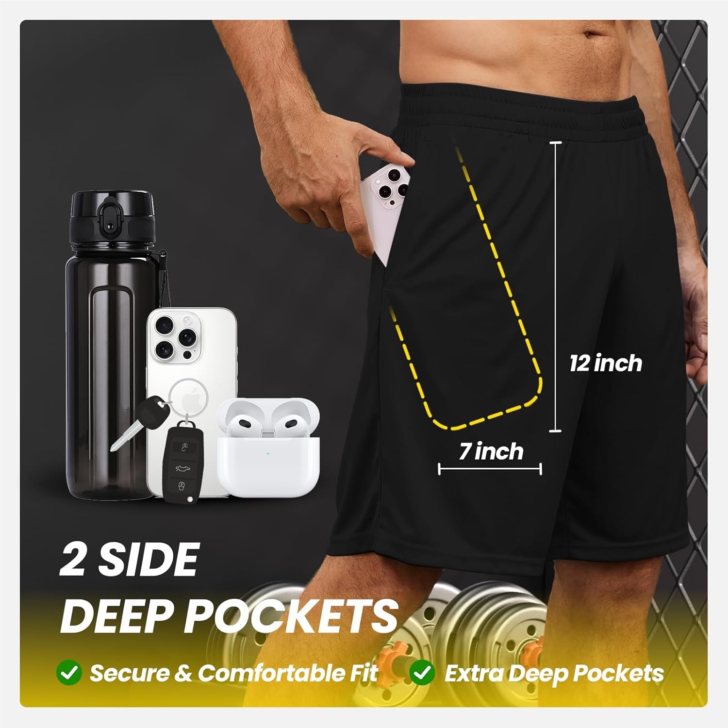 BALENNZ Athletic Shorts for Men with Pockets and Elastic Waistband Quick Dry Activewear