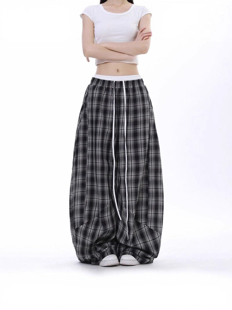 Women's Plaid Wide-Leg Casual Pants