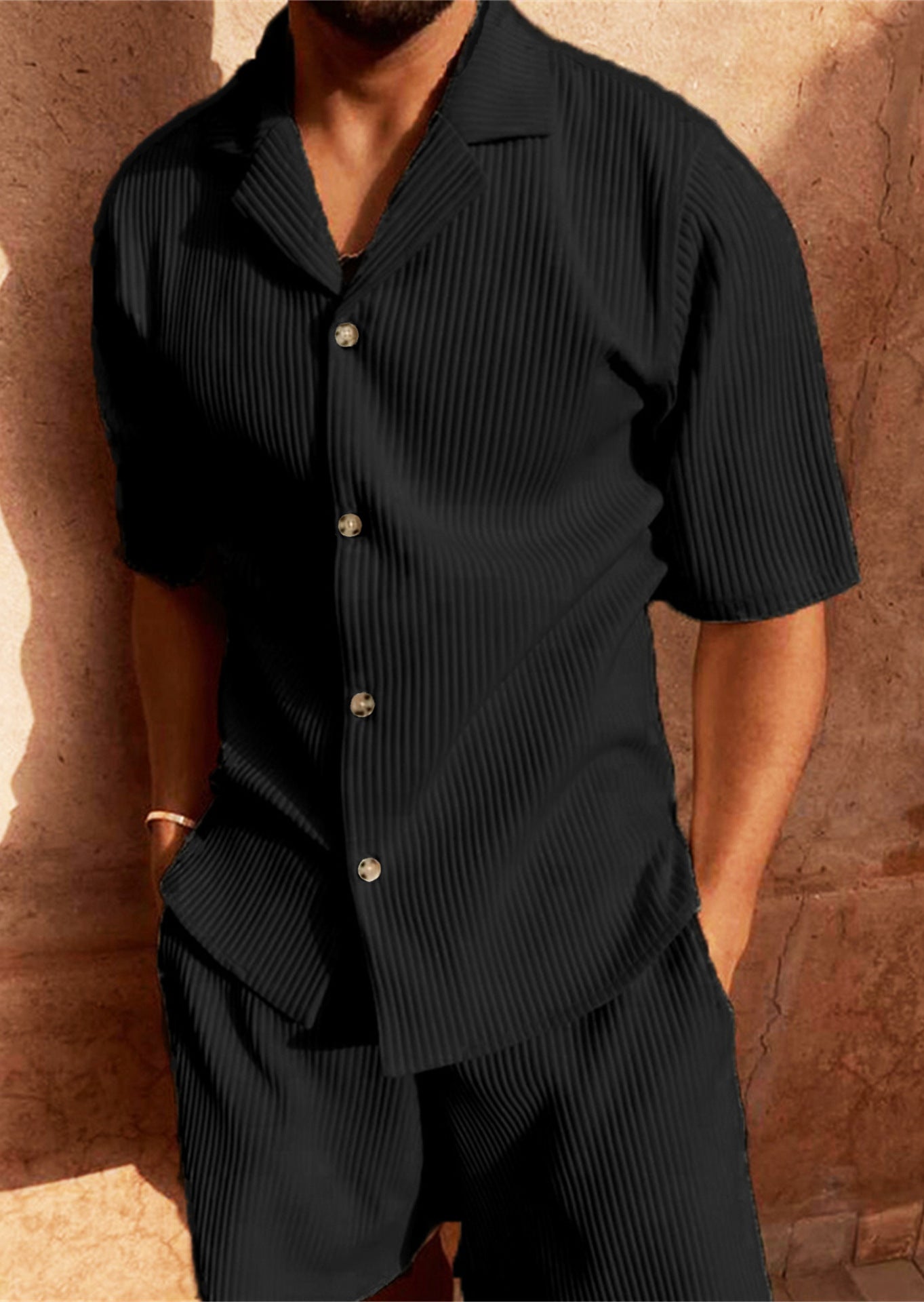 Corduroy Lapel Shorts Set for Men
