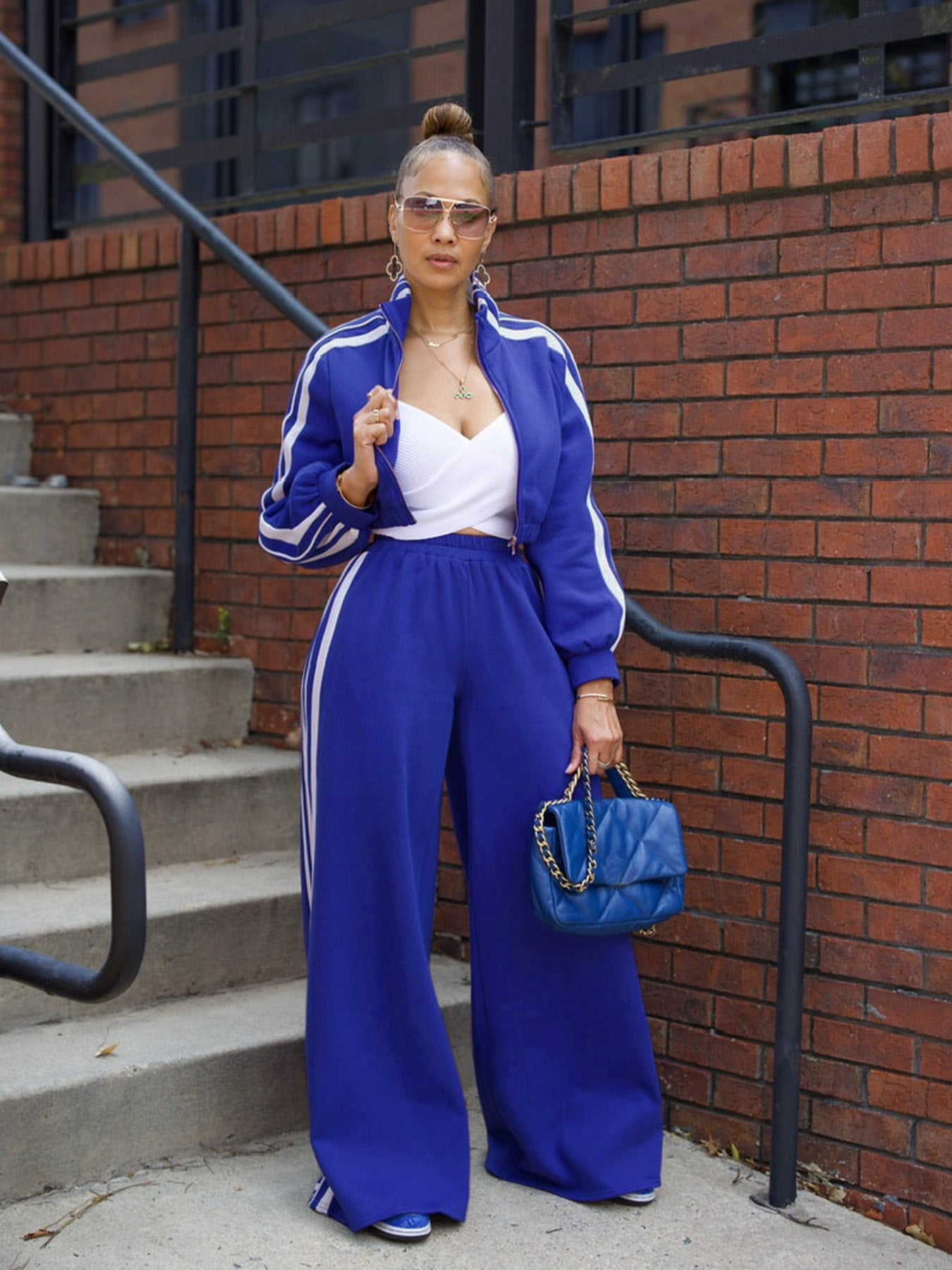 Striped Zippered Sweatshirt and Trousers Set