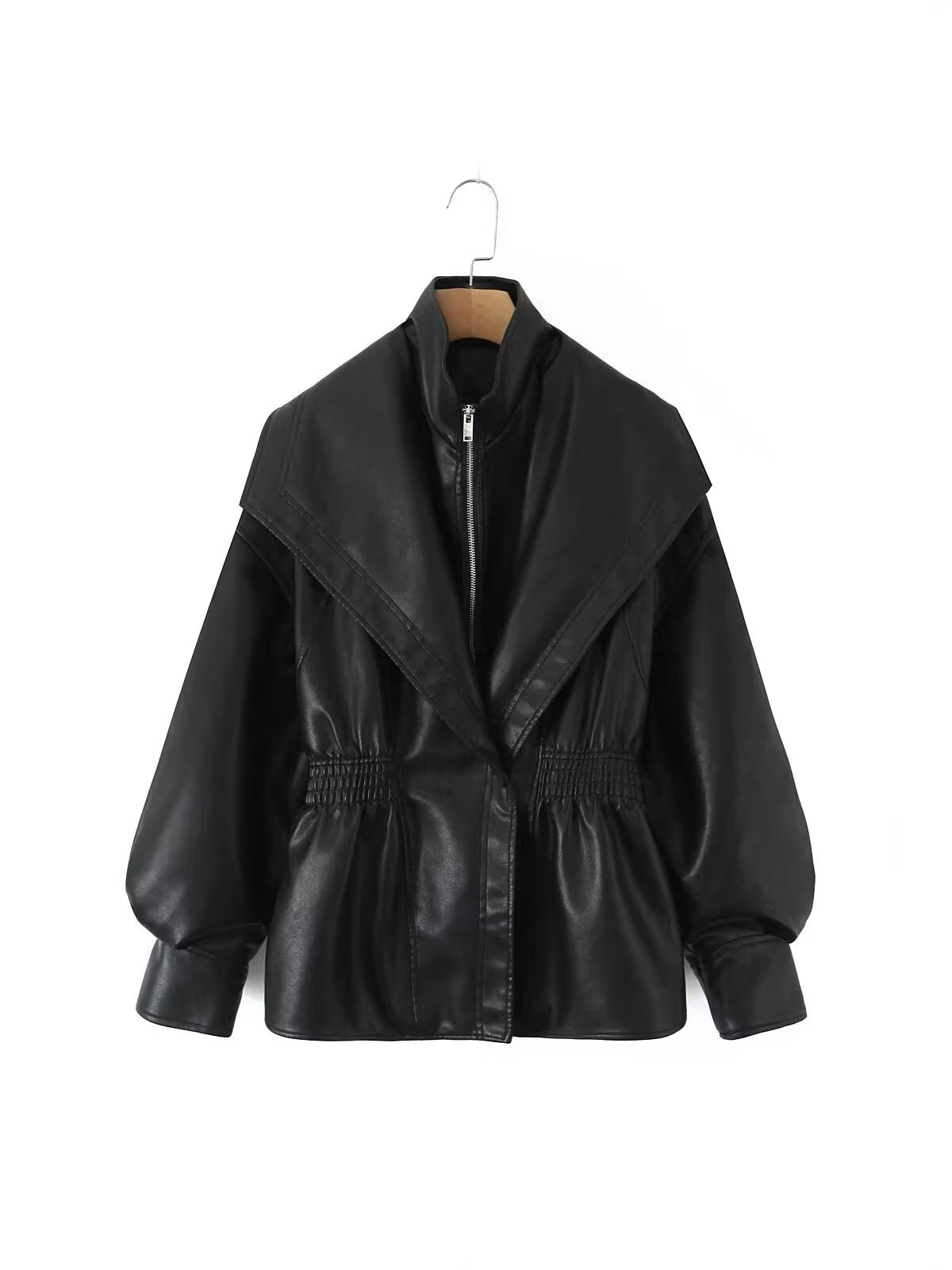 Double Collar Slim Jacket Leather Jacket Wallet