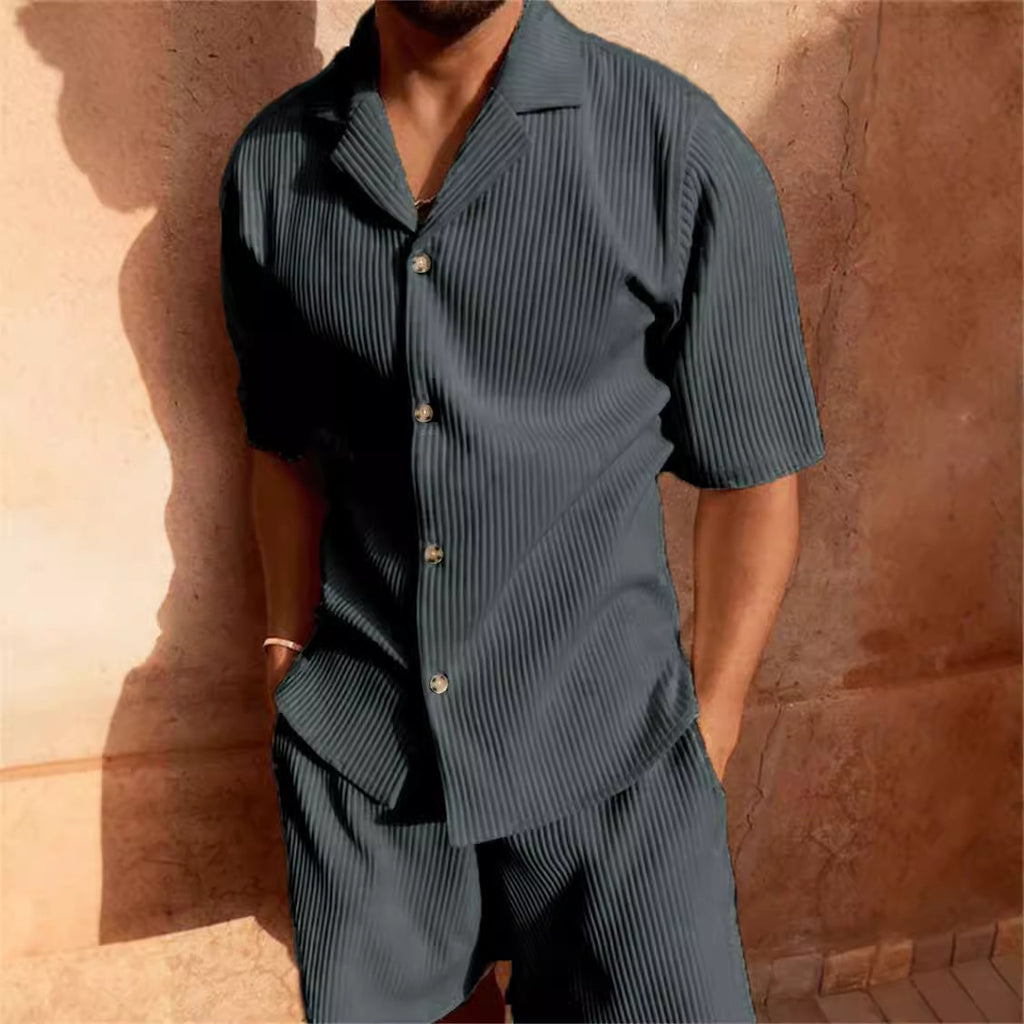 Corduroy Lapel Shorts Set for Men