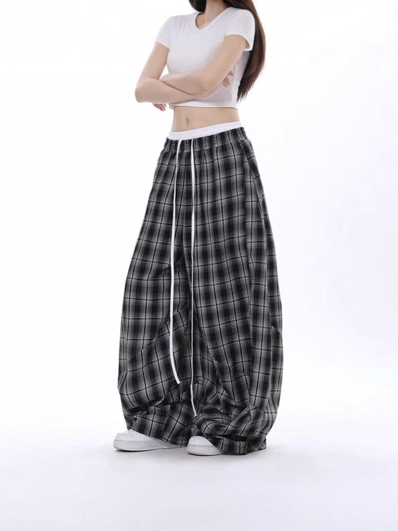 Women's Plaid Wide-Leg Casual Pants
