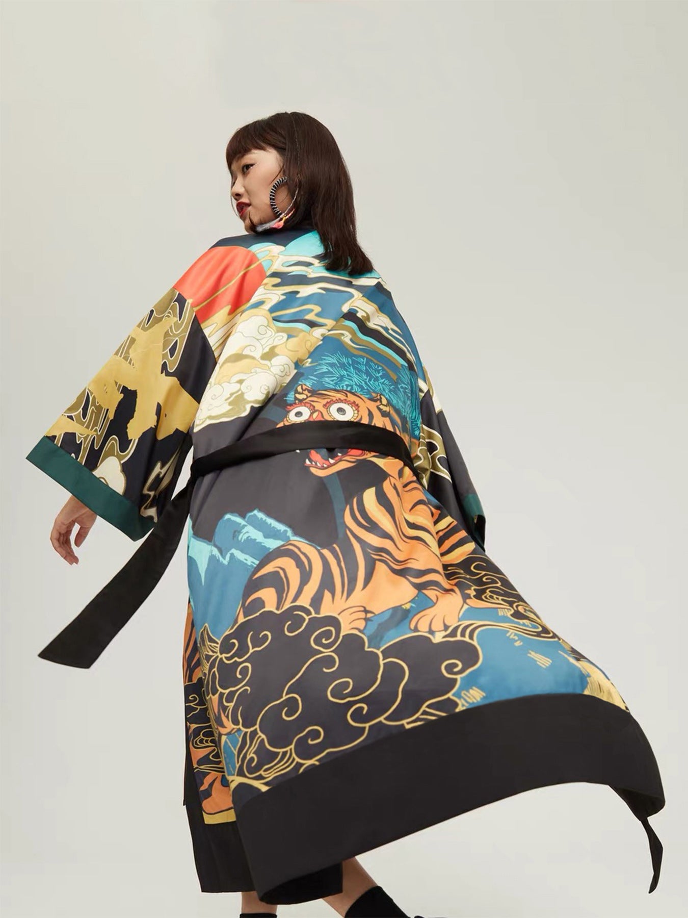 Retro Tiger Print Kimono Cover-up