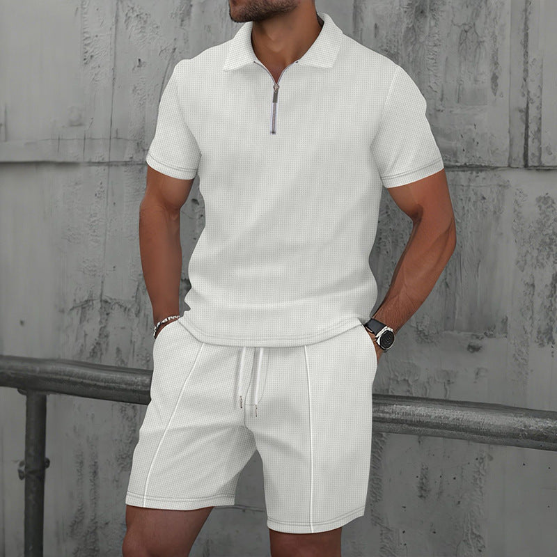 Texture Lapel Polo Men Sport Set