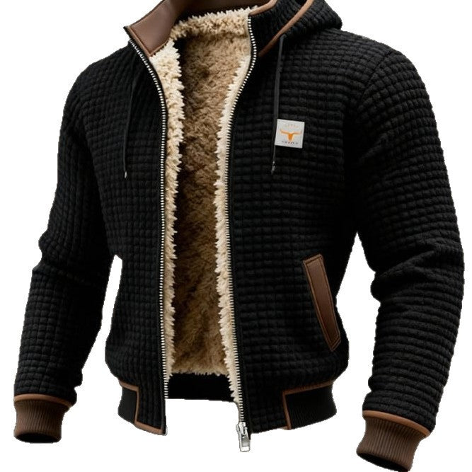 Men's Fleece Lined Hooded Zip Up Jacket Windproof Warm Winter Coat