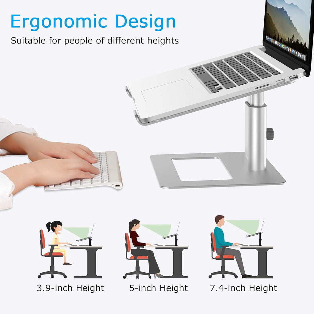 Boyata Laptop Stand, Height Adjustable Laptop Riser for 11-17" Laptops | Ergonomic Laptop Stand for Desk, Ventilated with U-Shaped Open Design, Sturdy Notebook Stand for 10-17'' Laptops, Silver