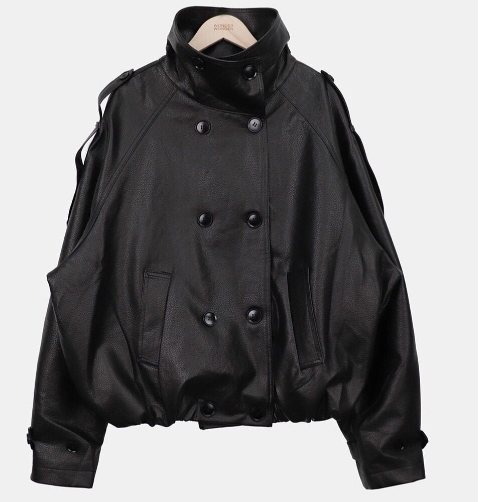 Korean vintage double-breasted stand-up collar leather jacket