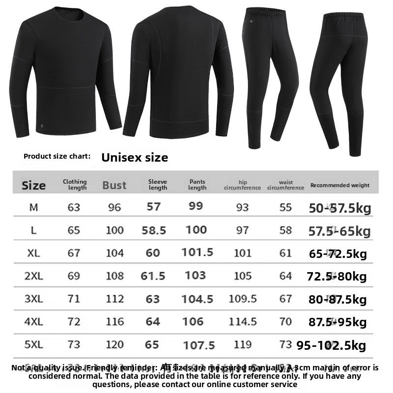 Electric Heated Long Sleeve Thermal Underwear Set Round Neck Ultra-Thick Cotton