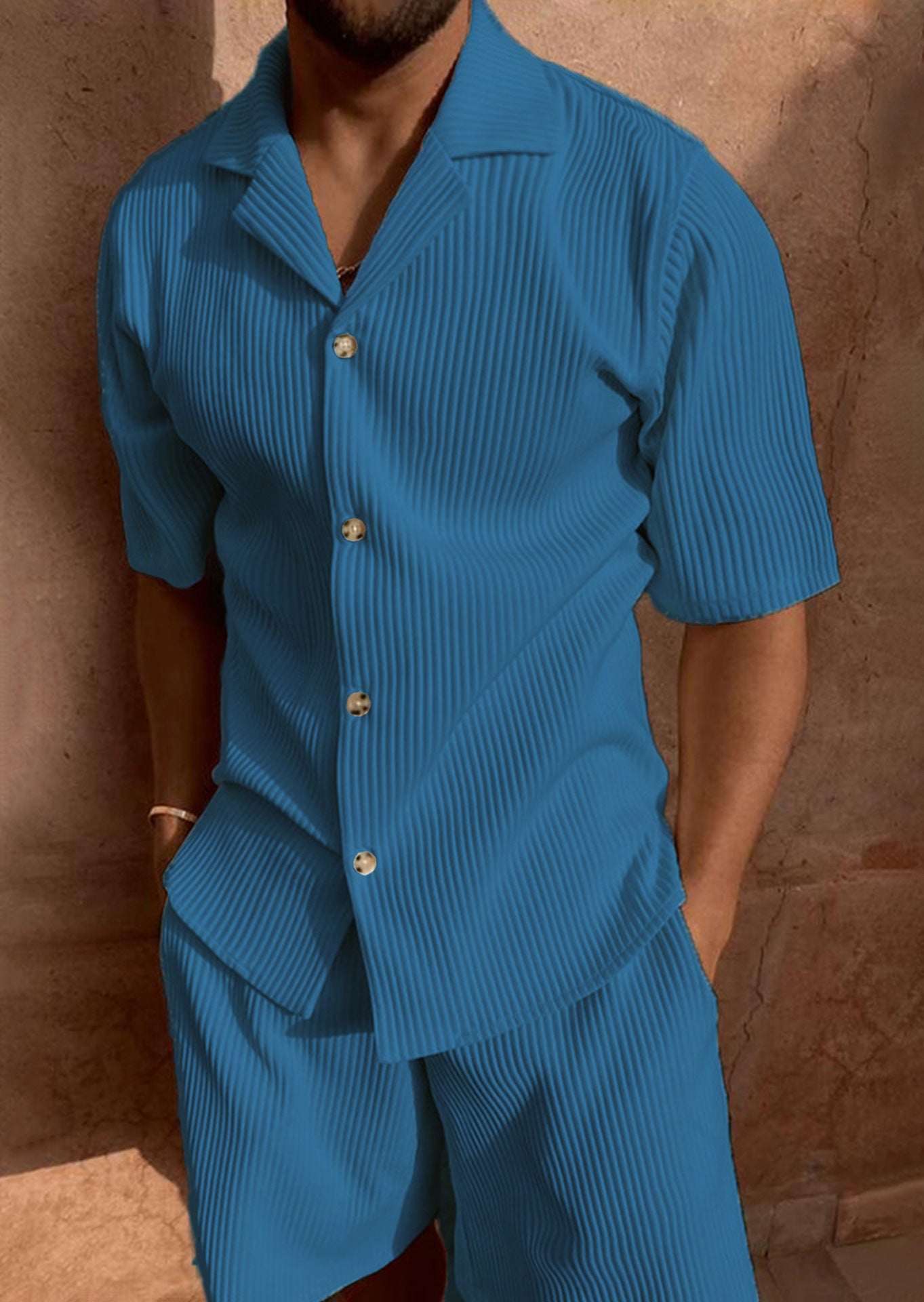 Corduroy Lapel Shorts Set for Men