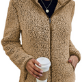 Women's Stand Collar Solid Color Zip-Up Bubble Fleece Jacket