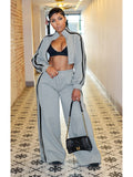 Striped Zippered Sweatshirt and Trousers Set
