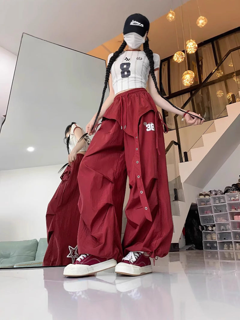Womens Wide-Leg Dance Cargo Pants