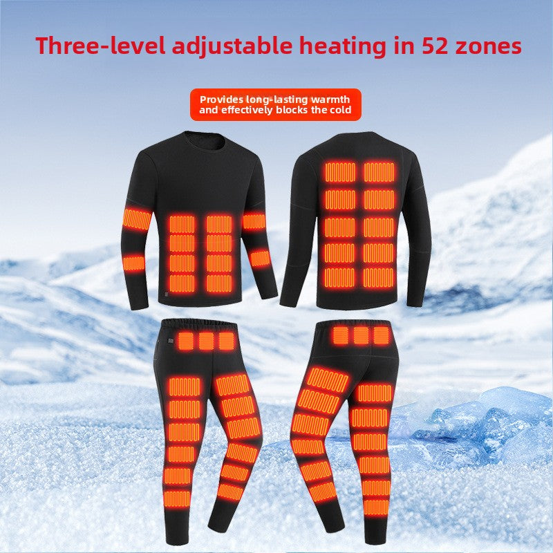 Electric Heated Long Sleeve Thermal Underwear Set Round Neck Ultra-Thick Cotton
