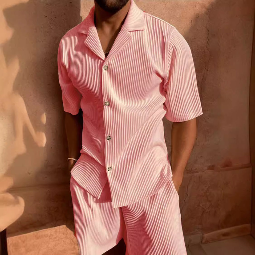 Corduroy Lapel Shorts Set for Men