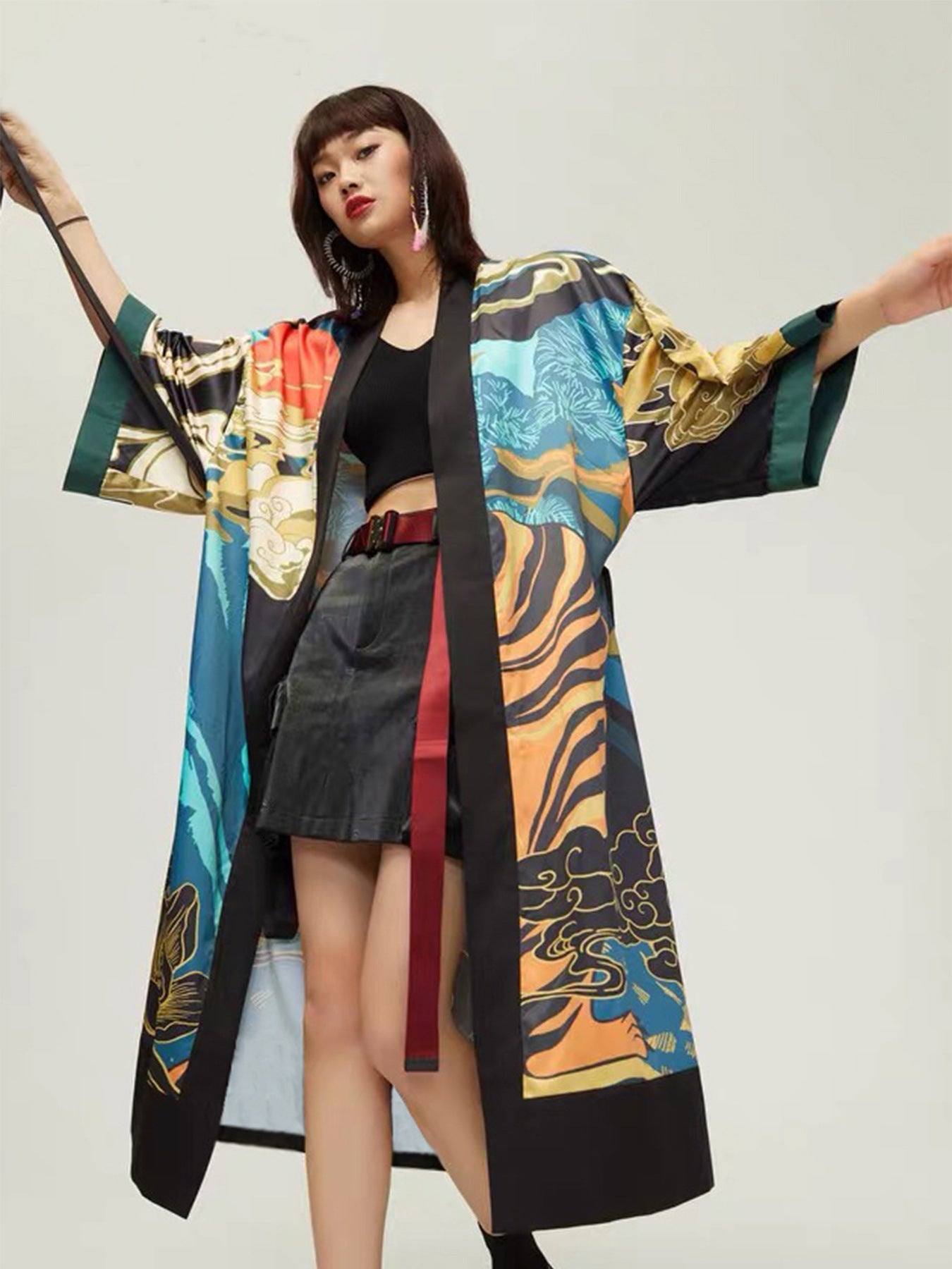 Retro Tiger Print Kimono Cover-up