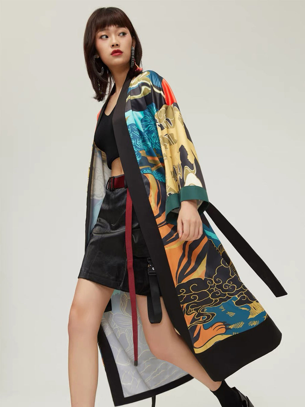 Retro Tiger Print Kimono Cover-up