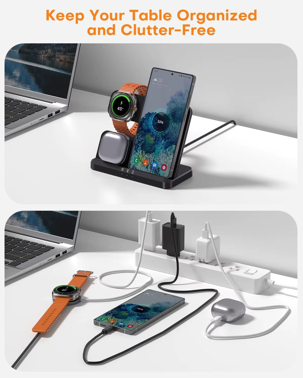 Wireless Charger Stand for Samsung 3 in 1 Fast Charging Station for Samsung Galaxy S25/S24/S23 Watch 8/7/6/5 Galaxy Buds 3/2/Pro