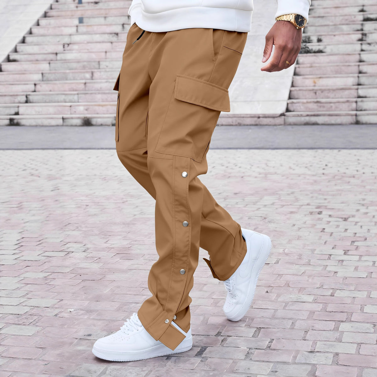 Mens Straight Mid-Rise Multi-Pocket Cargo Pants