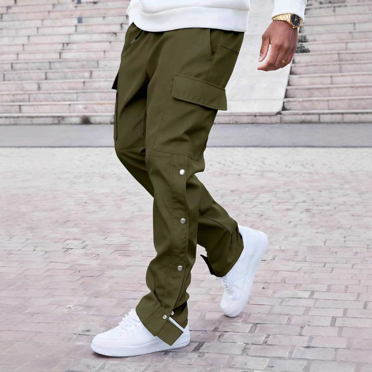 Mens Straight Mid-Rise Multi-Pocket Cargo Pants