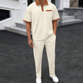 Men's Waffle Knit Lapel Casual Set