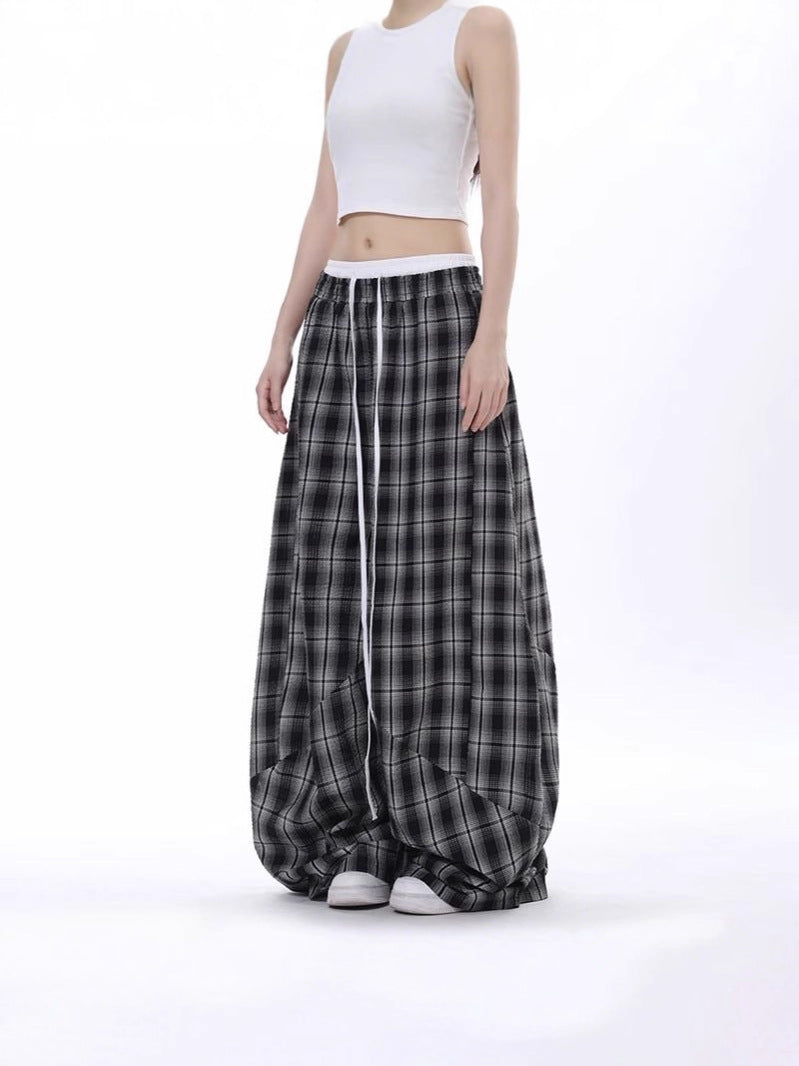 Women's Plaid Wide-Leg Casual Pants