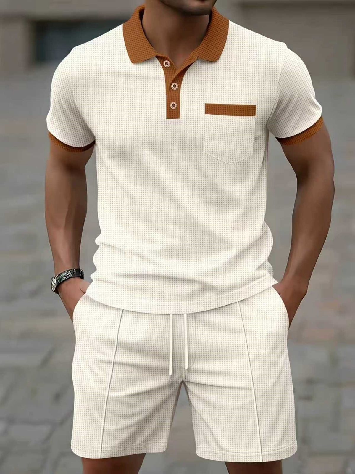 Men's Casual Polo Shirt and Shorts Set