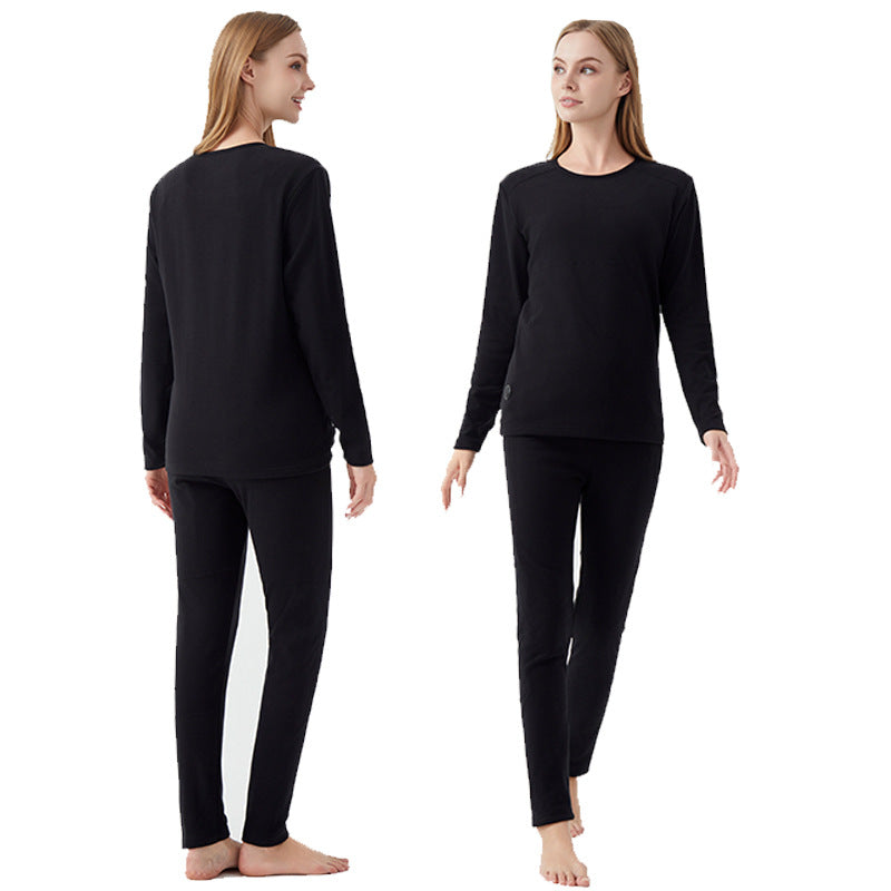 Electric Heated Long Sleeve Thermal Underwear Set Round Neck Ultra-Thick Cotton
