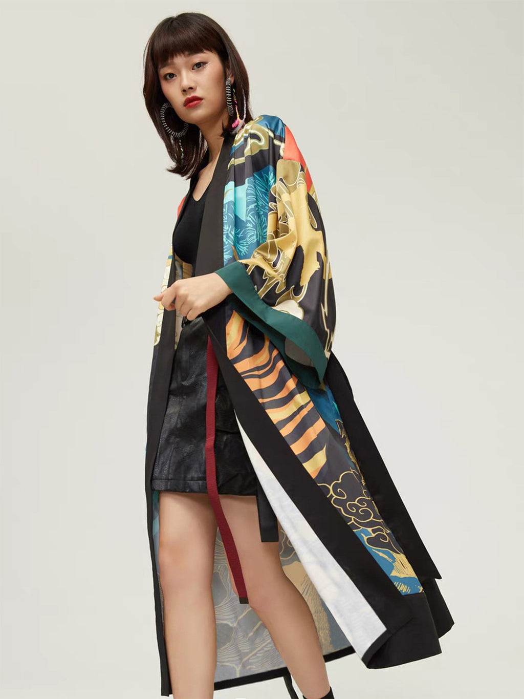 Retro Tiger Print Kimono Cover-up