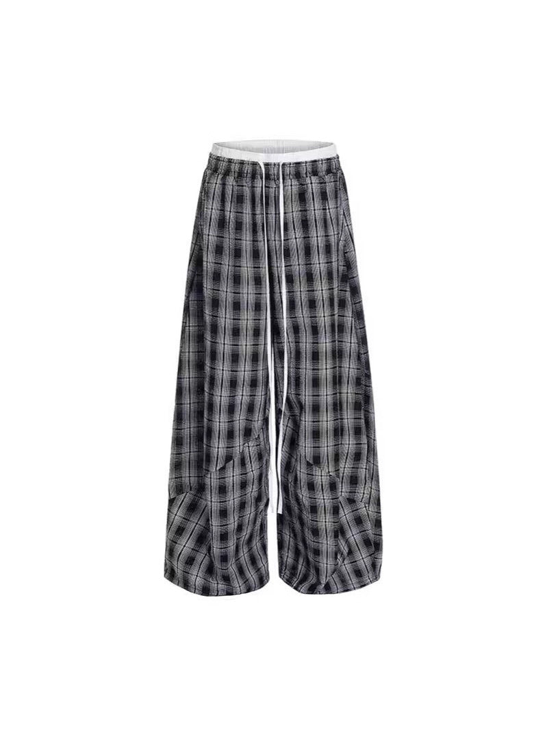 Women's Plaid Wide-Leg Casual Pants