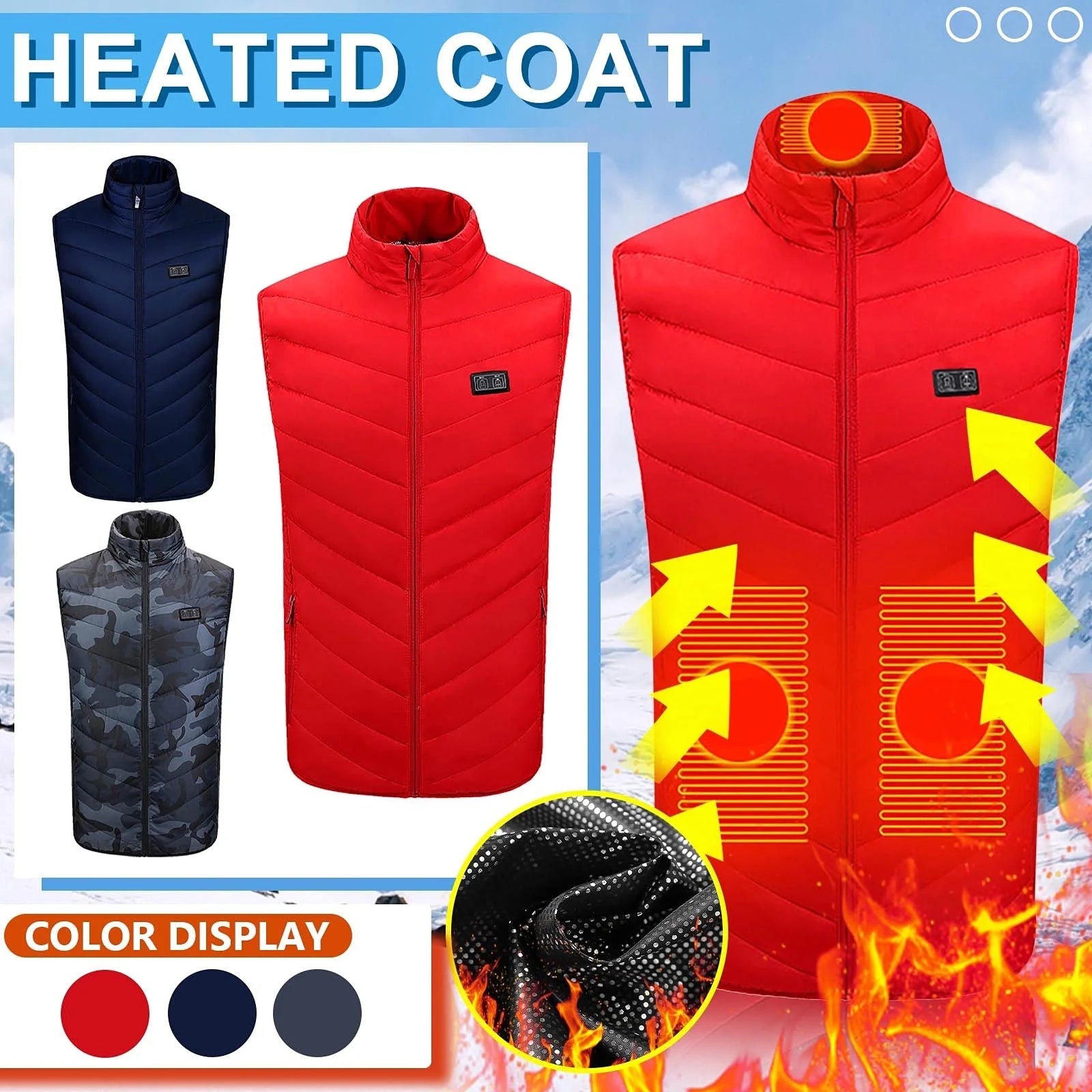 Heated Vest for Men Washable Winter Heated Clothing USB Charging Electric Heated Body Warmer Heated Gilet with 9 Heating Zones Outdoor Cycling Hiking Ski (No Power Bank)