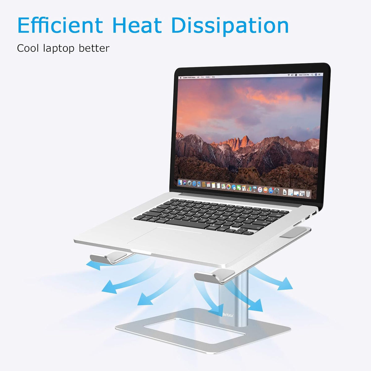 Boyata Laptop Stand, Height Adjustable Laptop Riser for 11-17" Laptops | Ergonomic Laptop Stand for Desk, Ventilated with U-Shaped Open Design, Sturdy Notebook Stand for 10-17'' Laptops, Silver